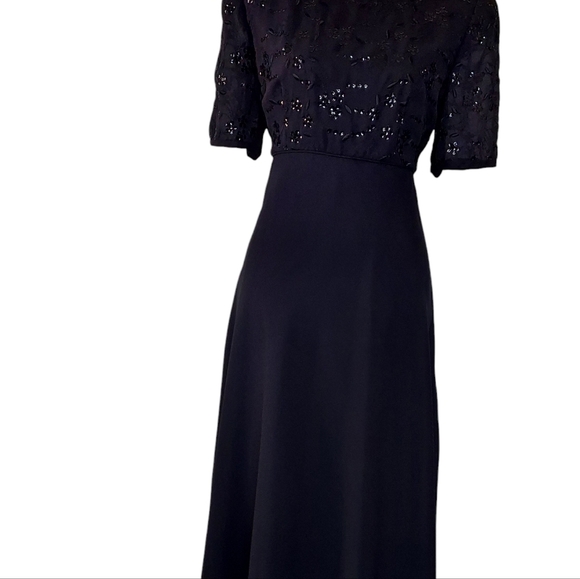 Vintage Sequined Julian Wilder Little Black Dress Empire Dress Full Skirt - Picture 8 of 16